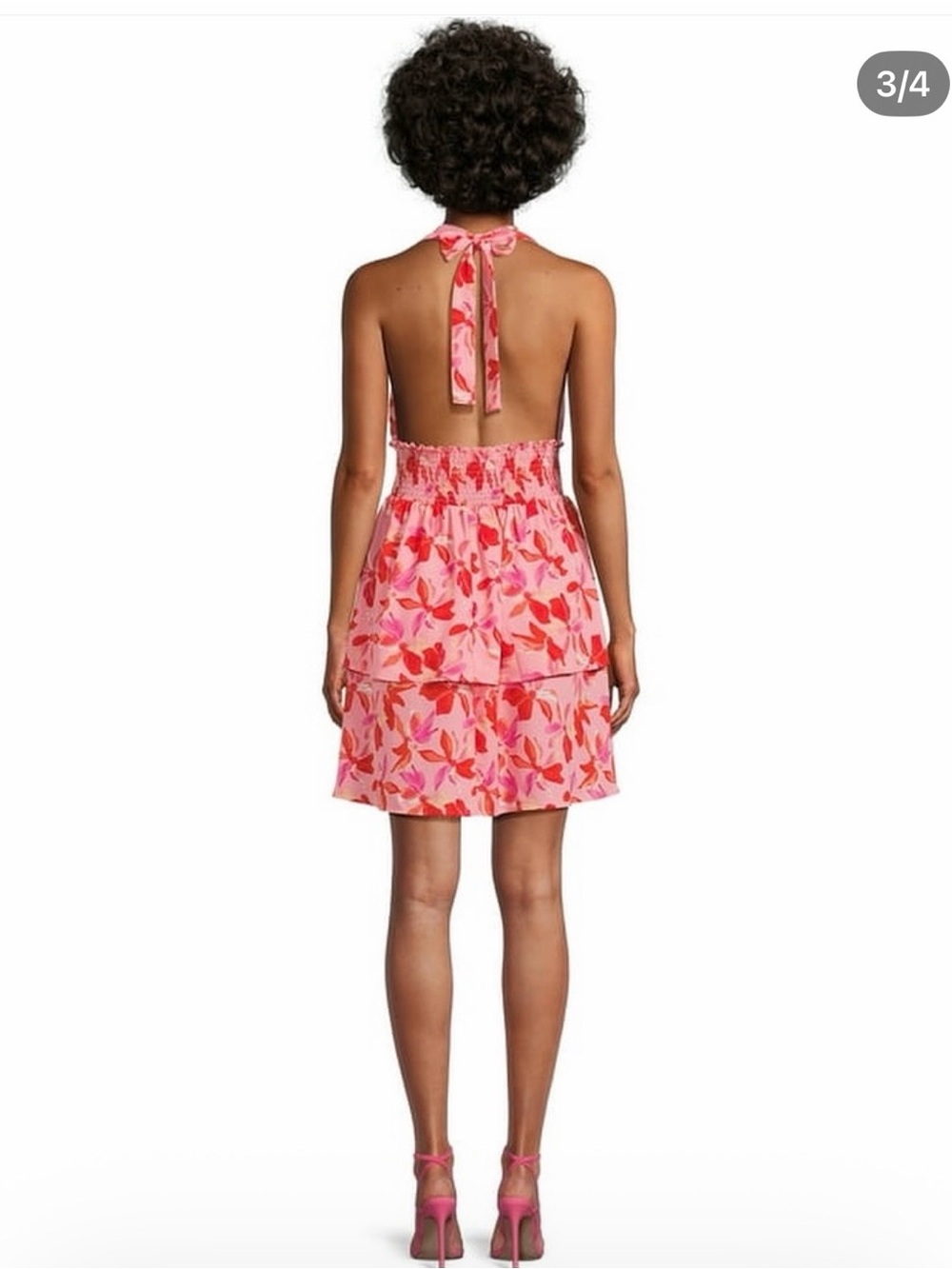 Floral Pink Halter Mini Dress - Picture 2 of 7